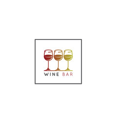 Vector Icon Style Illustration Logo of Winery or Wine Bar or Restaurnat with Three Wineglasses with Gradient Colour. Minimalistic Outline Concept