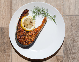 grilled salmon filet on barbecue - healthy food