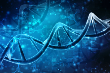 3d render of dna structure in medical technology background