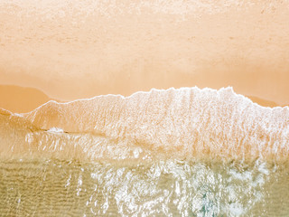 Aerial Panoramic Drone View Of Blue Ocean Waves And Beautiful Sandy Beach in Portugal