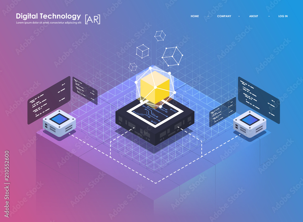 Poster isometric design concept virtual reality and augmented reality. ar and vr development. digital media