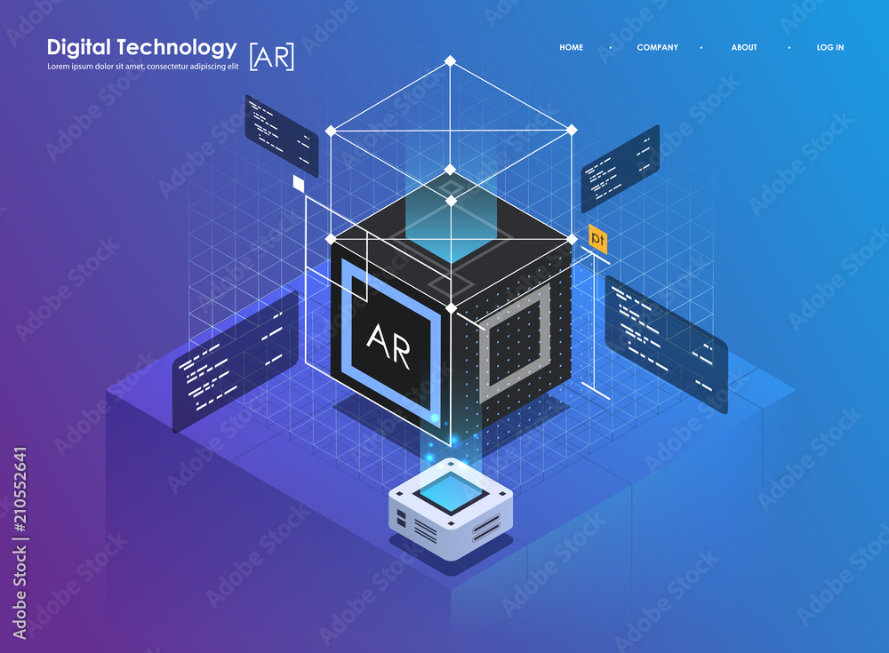 Poster isometric design concept virtual reality and augmented reality. ar and vr development. digital media