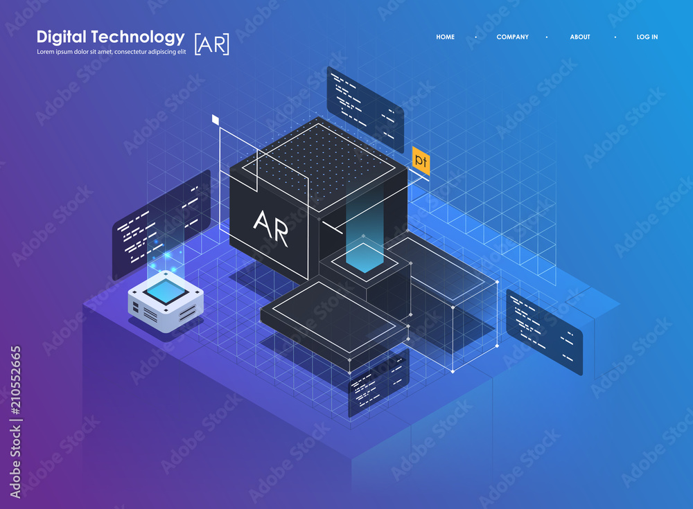 Poster isometric design concept virtual reality and augmented reality. ar and vr development. digital media
