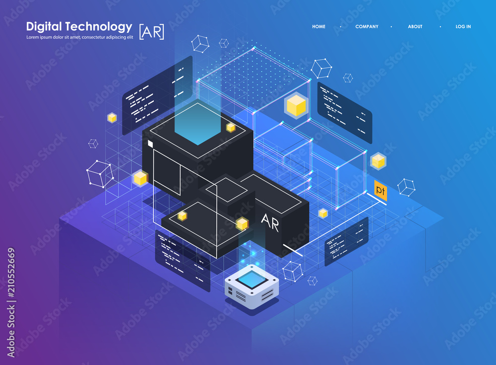Poster isometric design concept virtual reality and augmented reality. ar and vr development. digital media