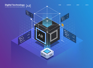 Isometric design concept virtual reality and augmented reality. AR and VR Development. Digital Media Technology for website and mobile app.