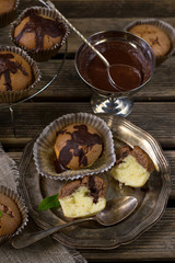 Marble cake muffins with chocolate topping