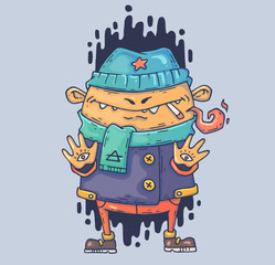 Mysterious bully with a cigarette. Cartoon illustration for print and web. Character in the modern graphic style.