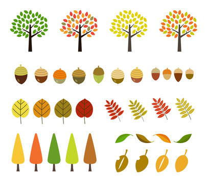 秋の木 紅葉 イラストセット Stock ベクター Adobe Stock