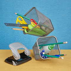 Desktop pen holder and stationery made metal wire mesh.