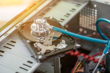 Computer repair concept Close-up view.Hardware.