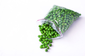 Fresh green pea ready for freezing in reusable plastic bag