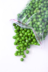 Fresh green pea ready for freezing in reusable plastic bag