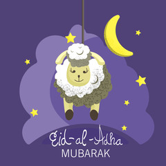 vector illustration. Muslim holiday Eid al-Adha. the sacrifice a ram or white and black sheep.