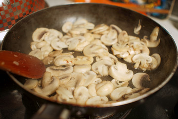 chicken breast with cheese and greens, mushrooms, champignons