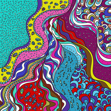 Pattern with lines and waves. Universal geometric texture. Mandala. Dinamic nautical background. Lineal wallpaper. Decorative style. Line art creation. Zen art. Zentangle. Coloring book