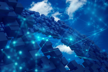 sky background with cloud storage icon network concept