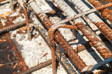 Construction of a new building, binding of reinforcement