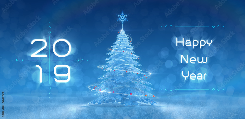 Fototapete 'happy new year - 2019' festive design. greeting card created on the basis of typescript and 3d rend