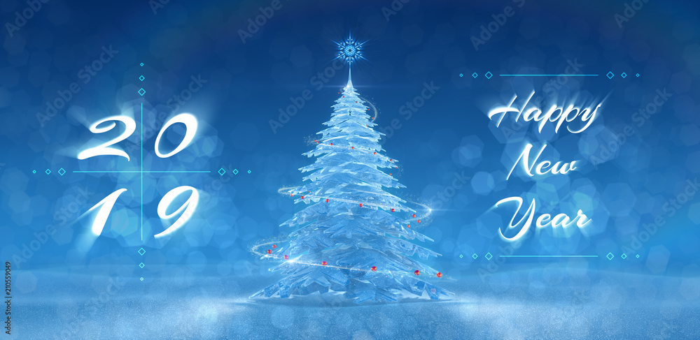 Fototapete 'happy new year - 2019' festive design. greeting card created on the basis of typescript and 3d rend