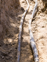 pipes in the construction pit. background, working