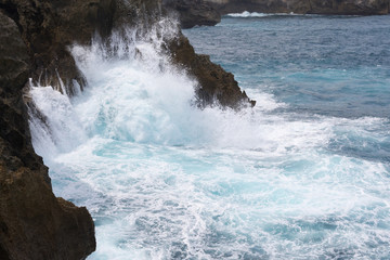 The beauty and strength of the sea wave off the coast of Indonesia