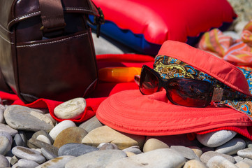 beach accessories on pebble beach