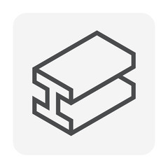 Steel product vector icon. H profile shape. That alloy of iron from steel production industry and metallurgy used as beam, bar, frame, girder, structure in engineering, construction building material.