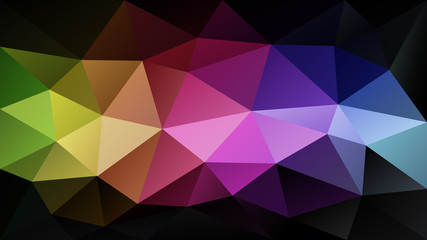 vector abstract irregular polygonal background - triangle low poly pattern - rainbow strip on dark color