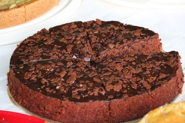 delicious choclolate cake is standing on the table