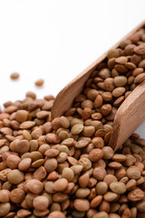 raw lentils on a white acrylic background