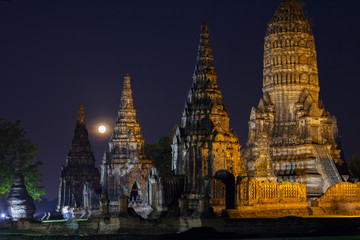 Night view landscape  historical park temple at Thailand