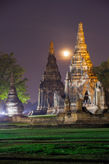 Fototapeta premium Night view landscape historical park temple at Thailand