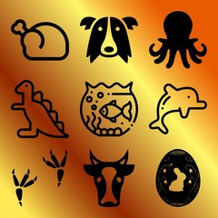 Vector icon set  about animals with 9 icons related to jurassic, rhino, kitchen, dangerous and triceratops