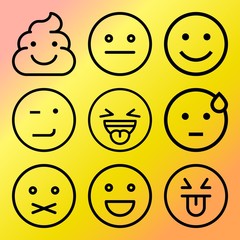 Vector icon set  about emoticon with 9 icons related to turd, female, sad, bath and beautiful