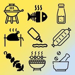 Vector icon set  about barbecue with 9 icons related to graphic, skewers, shish, market and lime