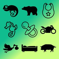 Vector icon set  about baby with 9 icons related to symbol, car, pattern, madagascar and face