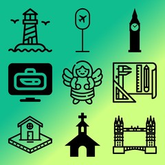 Vector icon set  about building with 9 icons related to home, lounge, united, draft and person