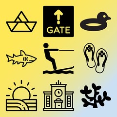 Vector icon set  about sea with 9 icons related to structure, pattern, design, grass and pink