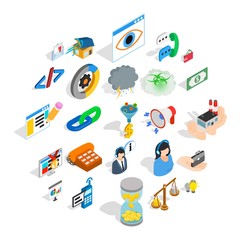 Connection icons set. Isometric set of 25 connection vector icons for web isolated on white background