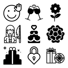 Vector icon set  about love with 9 icons related to simple, lifestyle, rusty, anniversary and sweet