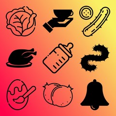 Vector icon set  about food with 9 icons related to lunch, sign, wing, juicy and nature
