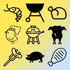 Vector icon set  about barbecue with 9 icons related to wings, brown, gourmet, meat and cookout