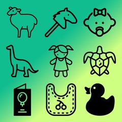 Vector icon set  about baby with 9 icons related to green, adorable, bib, collection and little