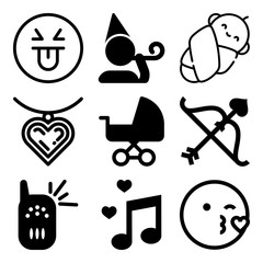 Vector icon set  about love with 9 icons related to present, illustration, newborn, sexy and luxury