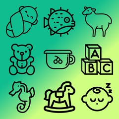 Vector icon set  about baby with 9 icons related to furry, woolly, script, learn and set