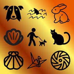Vector icon set  about animals with 9 icons related to mollusk, greeting, pet, grass and reef