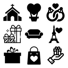 Vector icon set  about love with 9 icons related to smile, season, banner, element and engagement