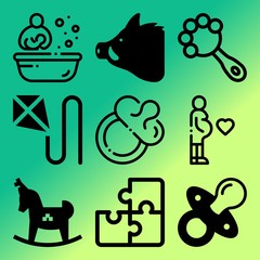 Vector icon set  about baby with 9 icons related to birthday, small, round, preschool and group