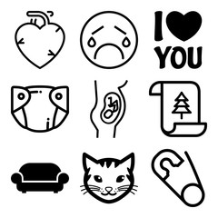 Vector icon set  about love with 9 icons related to set, relationship, pink, group and studio