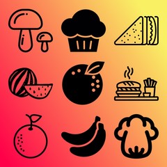 Vector icon set  about food with 9 icons related to celebration, wood, frosting, dog and health